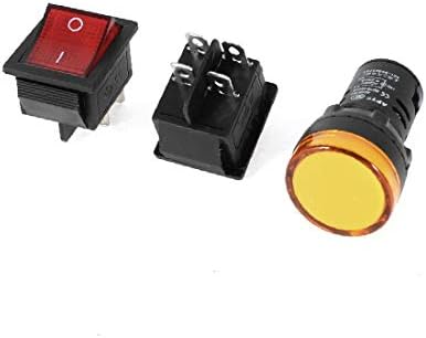 X-DREE 2X KCD4 DPST מתג נדנדה אור אדום + 1X AD16-22D / S טייס צהוב מנורה LED AC 220V (2x KCD4 DPST Interttore
