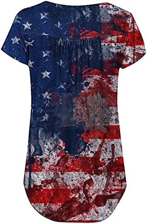 4 ביולי טוניקת חולצות לנשים אמריקאי דגל להסתיר בטן שומן חולצות קיץ מזדמן קצר שרוול כפתור עד צוואר חולצה למעלה
