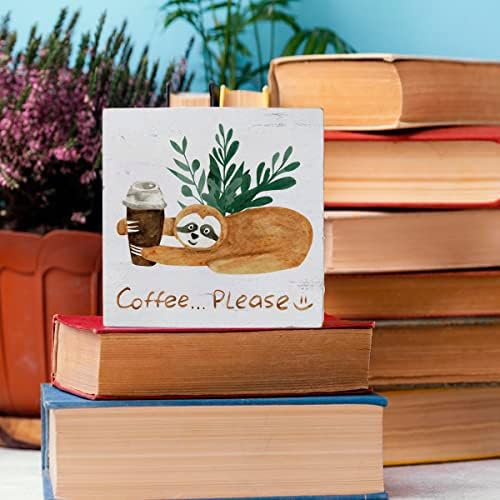 עצלנות מצחיקה עם קפה קופסת עץ שלט כפרי חובבי קפה קפה עץ שלט עץ אמנות בית מדף מטבח שולחן קישוט 5