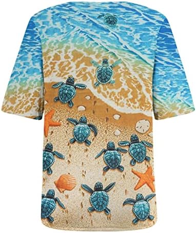 צב ים של Yslmnor צורות מודפסות לנשים חולצת טי קיץ מזדמנים שרוול קצר V חולצות צוואר טוניקה רופפת