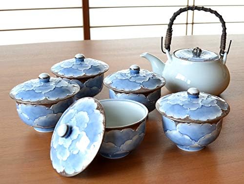סט תה יפני מסורתי מיוצר ביפן אריטה אימארי קרמיקה 6 יח 'חרסינה 1 סיר תה PC ו -5 יח' כוסות מכוסות לתה ירוק פלוטין