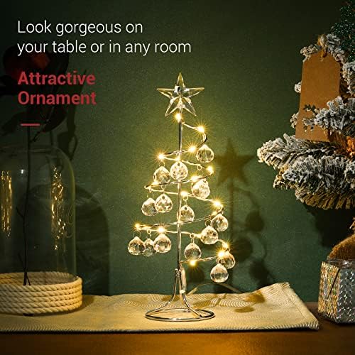 מנורת עץ חג המולד של שינובה, עץ חג המולד של קריסטל ספירלה עם כוכב נוצץ, סוללה בגודל 10 אינץ