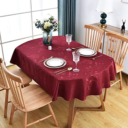 Wolkemer סגלגל סגלגל שולחן שולחן יין אדום פרחוני כפרי עוזב דפוסי דמשק כיסוי בד שולחן לארוחת