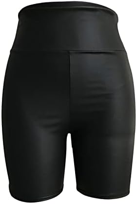 Badhub נשים מזדמן מכנסי עור מזדמנים קצרים מותניים גבוהים נמתח אופנוע רזה מכנסיים קצרים מצופים רזים מכנסיים