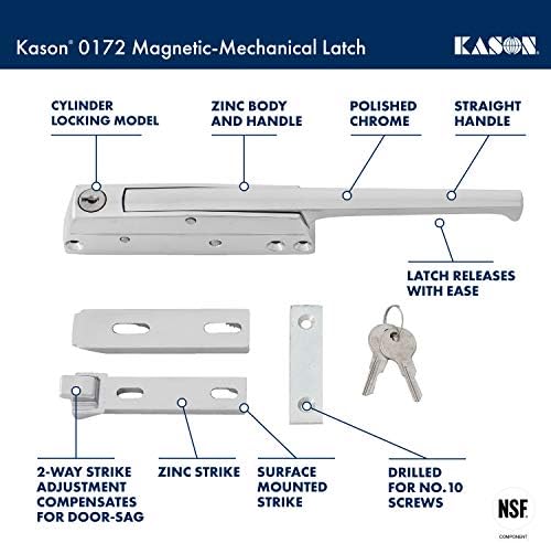KASON 0172 תפס מגנטי-מכני עם שביתה, ידית ישר, נעילת צילינדר, 10172C00006