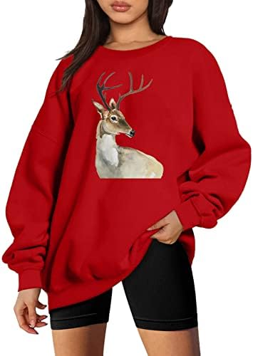 סוודרים לחג המולד נשים שרוול ארוך צמר צמר חולצות חולצות y2k סוודר חיות גדולות איילים גרפיים סווטשירטים