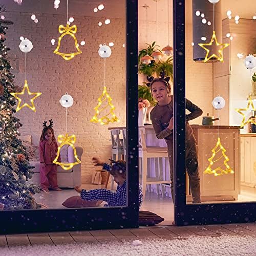 אורות חלון חג המולד של Lyhope, אורות חג מולד תלויים, אורות חג מולד סוללה עם טיימר, אורות קישוט רקע עם כוס