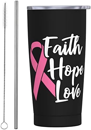 אהבת אמונה מקווה שמודעות לסרטן השד כוס עם קש כפול קיר כפול נירוסטה כוס מים
