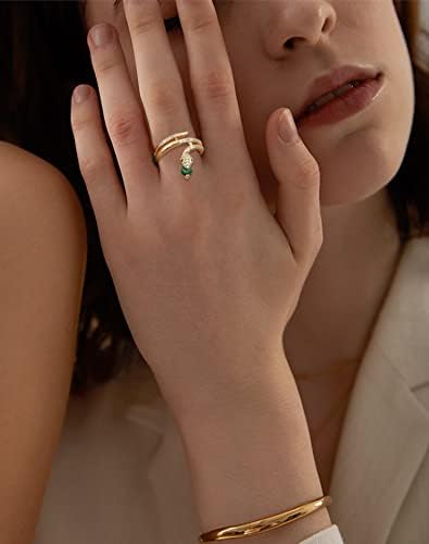 טבעת נחש לגברים נשים, טבעת להקת בעלי חיים מתכווננת עם פתיחת זירקוניה מצופה זהב 14 קראט, אבני חן אופנה