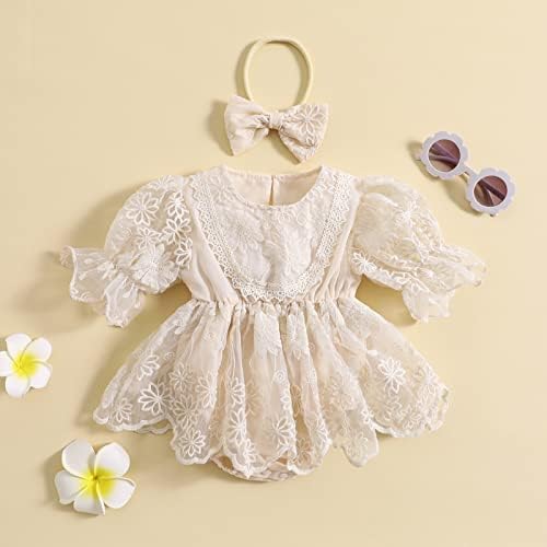 Bemeyourbbs בגדי תינוקות חמודים פרוע שרוול קצר תחרה שמלת רומפר תינוקת תלבושת קיץ בוהו