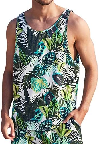 גברים קיץ טנק מזדמן גופיה הוואי חליפה קצרה פרחונית ביגוד טרופי בגדים טרופיים קצרים סט אופנה עליון חולצה