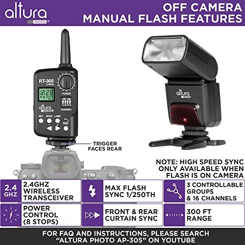 צילום אלטורה א-פ-305נ אור פלאש מצלמה עם טריגר ידני עבור ניקון ד3500 ד3400 ד3300 ד5600 ד5500 ד5300 ד850