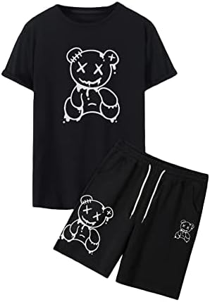 גורגליטר גברים של דוב גרפי הדפסת אימונית 2 יחידות תלבושות קצר שרוול חולצות ומכנסיים קצרים סט