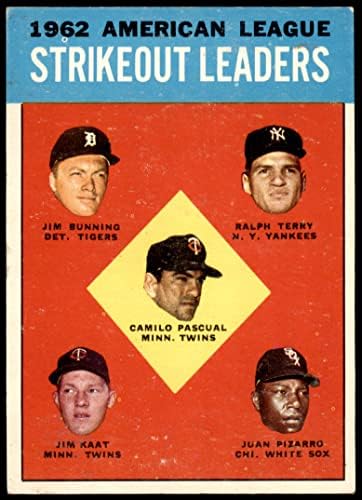 1963 Topps 10 Al Prestaut Leaders Jim Bunning/Camilo Pascual/Jim Kaat/Juan Pizarro/Ralph Terry Twins/Tiger
