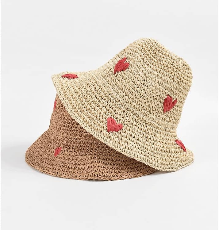 אהבה רקום לארוג דלי כובע לנשים מתקפל סרוגה שמשיה חג החוף