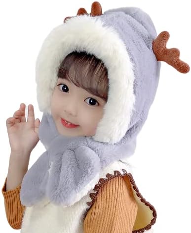 ילדים כפית כובע סרוג חורף חג המולד Kawaii איילים כובע גולגולת צעיף צוואר צוואר צבי חם אוזן קרניים פליס