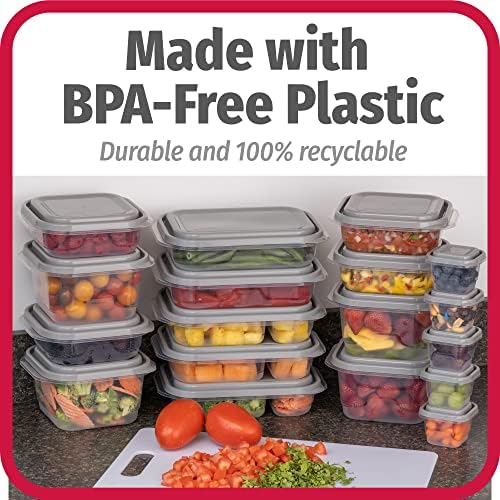 GoodCook כל תוכנה של 34 חלקים מכולות אחסון מזון מפלסטיק ללא BPA עם מכסים, ברור/אפור