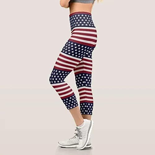 יוגה מכנסיים עם כיסים לנשים אמריקאי דגל נמתח יוגה מכנסיים גבוהה מותן בטן בקרת מזדמן ספורט יוגה