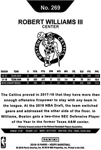 2018-19 NBA Hoops Basketball 269 רוברט וויליאמס השלישי בוסטון סלטיקס RC כרטיס טירון תוצרת פאניני