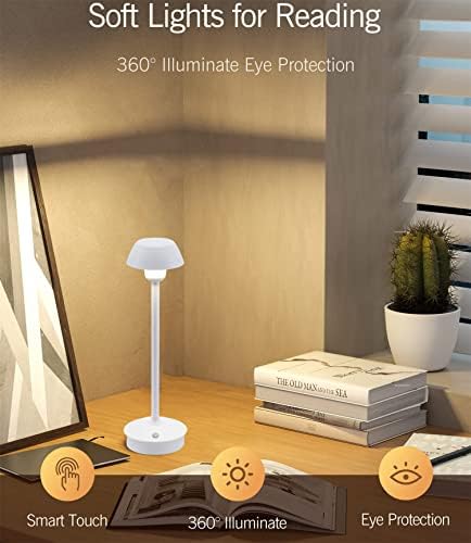 מנורת שולחן LED אלחוטית נטענת, מנורת שולחן מתכת ניידת, USB 4000mAh סוללה מופעלת/מופעלת אור חיצוני,