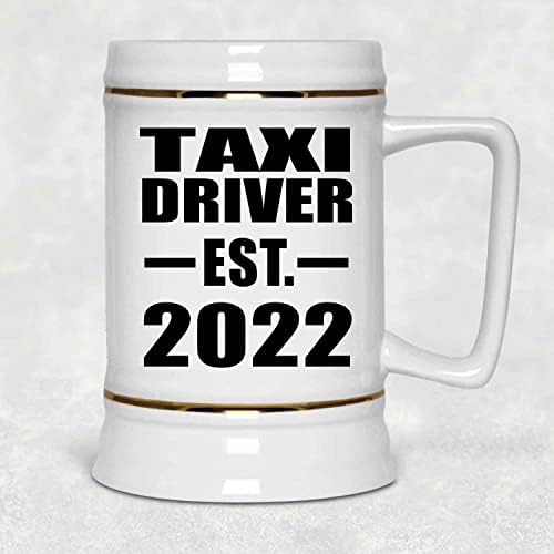 תכנון נהג מונית שהוקם est. 2022, 22oz Beer Stein Ceramic Tallard ספל עם ידית למקפיא, מתנות ליום