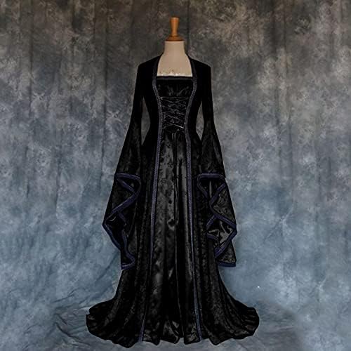 ויטונג נשים של רנסנס מימי הביניים תלבושות שמלת חצוצרת שרוולים גותי רטרו שמלת בציר ארוך שרוול שמלות