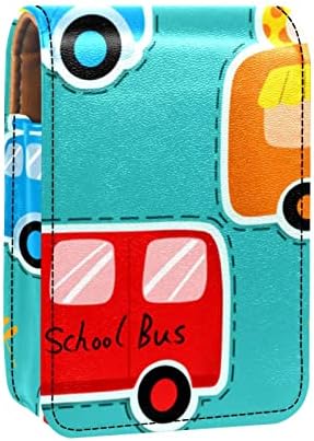 שפתון מקרה עם מראה חמוד נייד איפור תיק קוסמטי פאוץ, קריקטורה בית ספר אוטובוס דפוס יפה