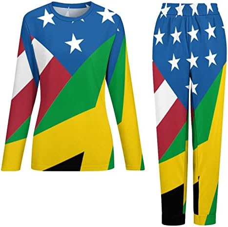 אמריקאי ג 'מייקני דגל נשים של פיג' מה סט 2 חתיכה רך הלבשת ארוך שרוול טרקלין