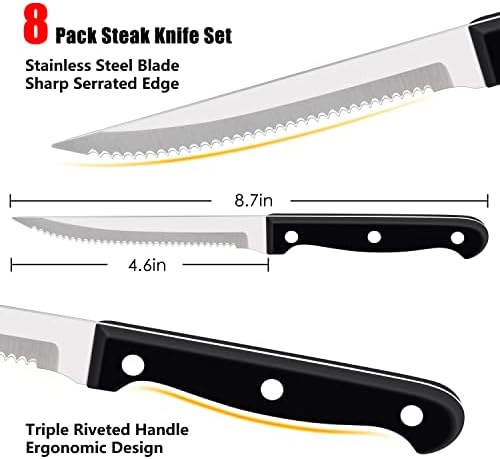 הומיקיט סטייק סכיני סט של 8, נירוסטה סטייק סכין עם משונן קצה, חד סטייק סכיני נהדר עבור מטבח קמפינג מסעדה, מדיח