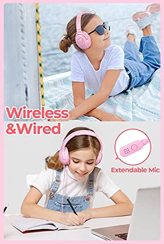 Picun E5 ילדים אוזניות אלחוטיות עם מיקרופון, Bluetooth 5.0 מעל אוזניות לילדים אלחוטיים באוזן עם בקרת עוצמת קול