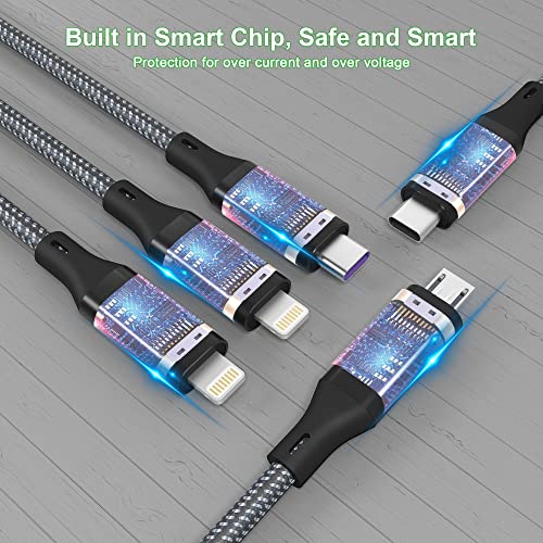 USB C ל- Multi 4 בכבל מטען ארוך USB עם מחבר ברק כפול/סוג C/מיקרו USB, 2M/6FT 6A PD חוט טעינה ארוך, כבל