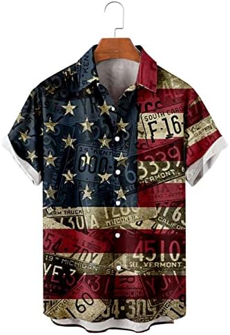 שרוול קצר שרוול רופף דגל יום העצמאות של גברים 3 הדפסה דיגיטלית אישית אופנה חולצות שמלת גברים ארוך