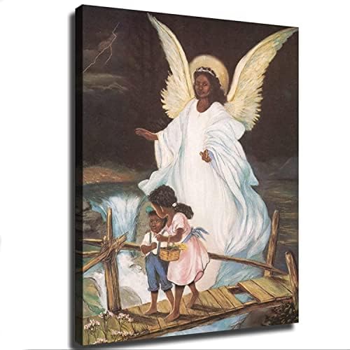 מלאך שומר עם ילד על גשר אפריקאי אמריקאי שחור דת פוסטר בד הדפסת קיר אמנות מודרני בכיתה מטבח חדר שינה