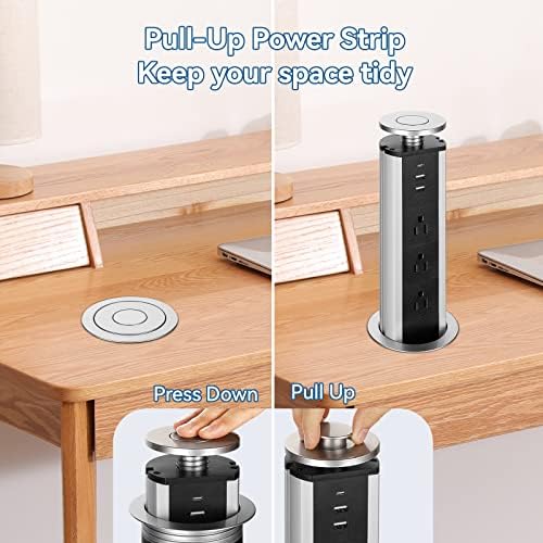 שקע קופץ למטבח מטבח, רצועת חשמל שקועה עם יציאת USB-C, חנויות דלפק חשמליות מוקפצות לשולחן העבודה/ספסל