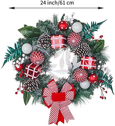 זר דלת חג המולד של Seegarden, מואר לפני 24 אינץ 'אדום לבן דקורטיבי חג חג מולד מואר עם פירות יער,