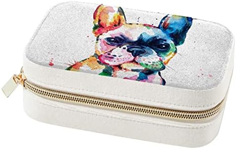 קופסת אחסון תכשיטי קטיפה לכלבים חמודים בצבעי מים עם רוכסן מתכת - מארגן עגיל קומפקטי ותיק תצוגה-מושלם