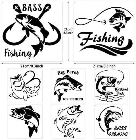 9 חתיכות שבלון דגים דגים דגים שבלונות בס דג בסט תבנית ציור לשימוש חוזר לציור שבלונות ומתכת טבעת פתוחה
