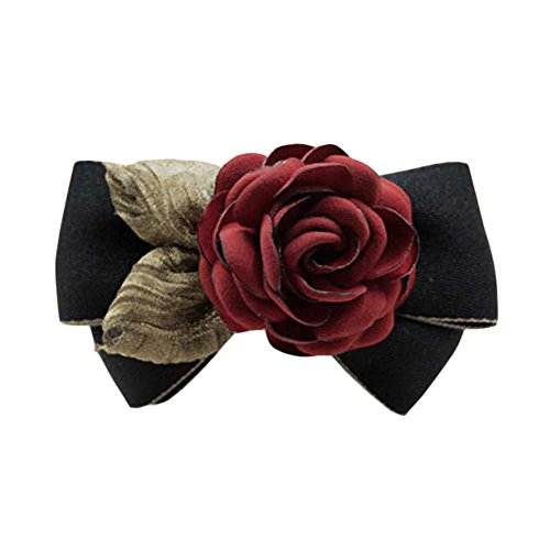 מבד פרח אדום ורד מלאכותי סיכת שיער בעבודת יד בעבודת יד חרסי שיער, שחור