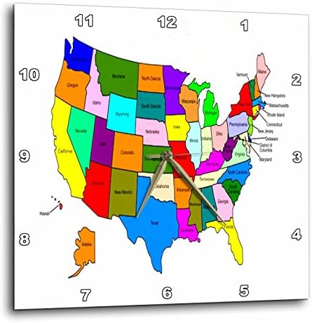 3DROSE DPP_80586_3 מפה צבעונית של ארצות הברית לשעון קיר לילדים, 15 על 15