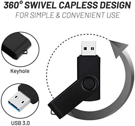 Vixelle 2 חבילה 16 ג'יגה-בייט במהירות גבוהה USB 3.0 כונן פלאש-מסוגנן של 360 ° שחור 360 ° מתכת מסתובב