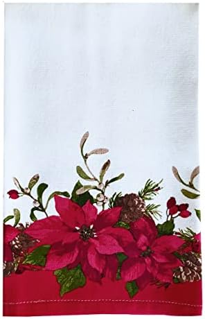 מנת חג המולד המודפסת של NewBridge Blooming Poinsettia ומערכת מגבות אורחים, סט 4 חלקים מגבת מטבח חופשת מגבת ומגבות