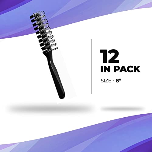 AMZ אספקת רפואה מברשות שיער שחורות 8 . חבילה של 12 מברשות פלסטיק לכל סוגי השיער. מזחיות פלסטיק