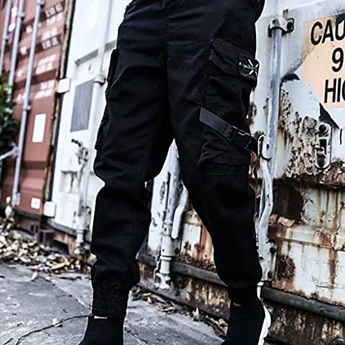מכנסי מטען של Weuie Mens Hip הופ טק טק טקטי בגדי רחוב הרמון מכנסי טרנינג רזה של פאנק פונק עם כיסים