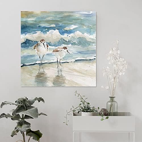 חדר אוכל קיר אמנות חוף ציפורים קיר אמנות קיר חוף אמנות שחף ים צבעי מים בד הדפסה פוסטר אמנות קיר לבית תפאורה