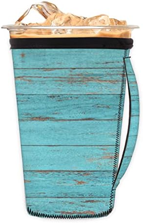 בציר עץ לוח כחול אייס קפה שרוול עם ידית, לשימוש חוזר ניאופרן מבודד קפה כיסוי כוס מחזיק עבור