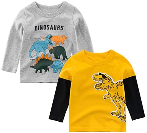 חולצות שרוול ארוך בנים לפעוטות כותנה חולצות טי-רקס דינוזאור