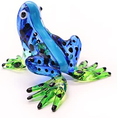 1½ רעל כחול גבוה צפרדע זכוכית מיניאטורית מפוצצת כחולה פסים עם צפרדעי נקודה שחורה פסלון מורף Azureus