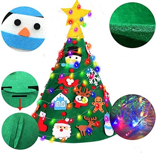 עץ חג מולד מורגש לילדים פעוטות DIY עץ חג המולד איש שלג 22 מיתר מרובה צבע אור חג מולד קיר תלייה