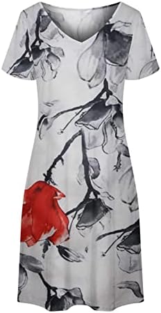 WPOUMV שמלות קיץ לנשים אופנה V-NECT שמלת שרוול קצר שמלת הדפס פרחוני שמלת חוף מזדמנים שמלת MIDI