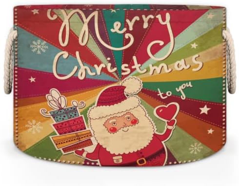 החג שמח סנטה קלאוס גדול עגול סלי אחסון סלי כביסה עם ידיות שמיכת אחסון סל עבור מדפי רחצה פחי לארגון משתלת